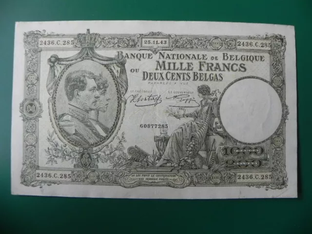 Belgium 1000 Francs 1943 (TOP)
