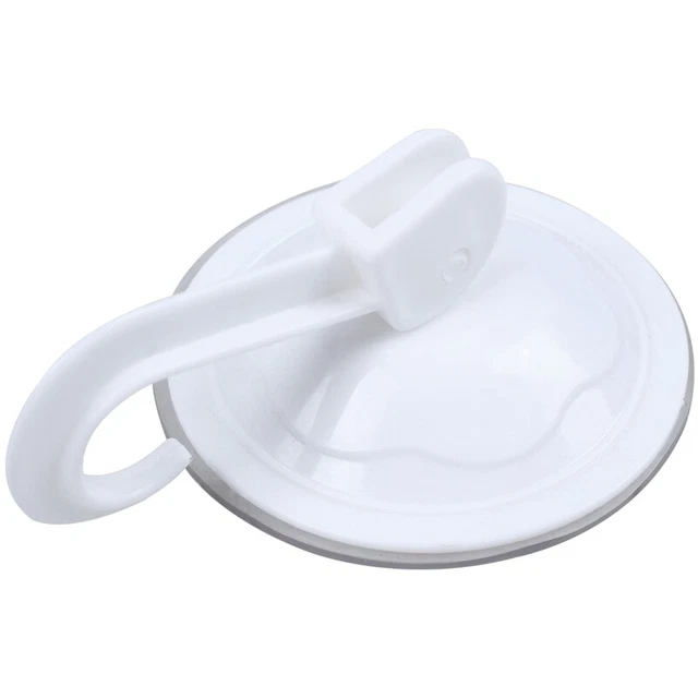 Household Wardrobe White Plastic 7cm Dia Suction Cup Single Hook Wall3839