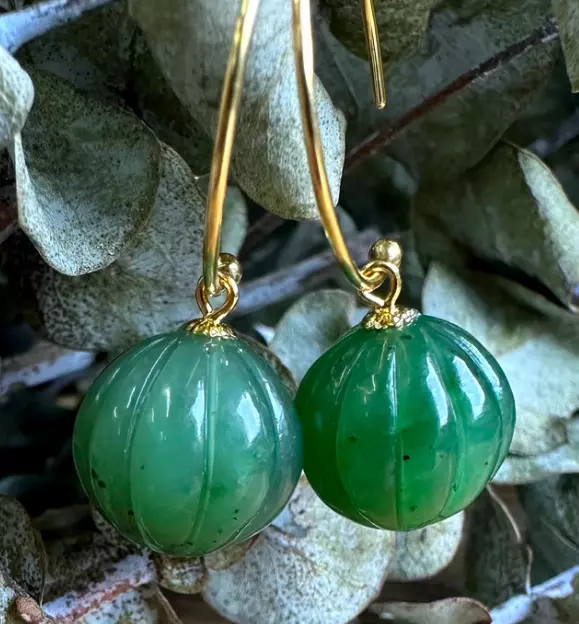 25mm Genuine Natural Canadian Jade Earrings Gold-Plated Sterling Silver Hooks