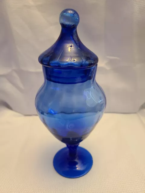 Vintage Blue Circus Tent  Italian Art Glass Apothecary Jar 8" Empoli?