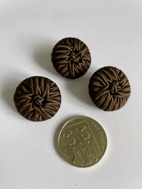 Vintage Brown Cord Dome Buttons Set of 3 Metal Shank back Coat Dress Button