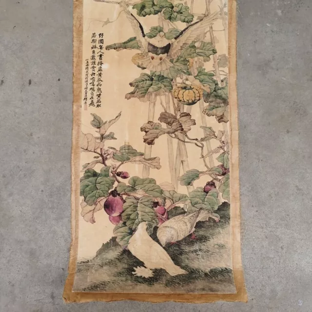 Old Chinese Scroll Picture Hand Painted Flower bird Painting Rice Paper