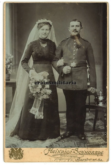 Orig. KABINETT Foto Portrait Soldat b. Hochzeit Frau in BERNSTADT Eigen Sachsen