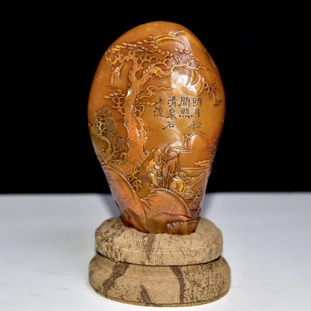 Chinese Exquisite Handmade Landscape figure carving Shoushan Stone Statue Seal