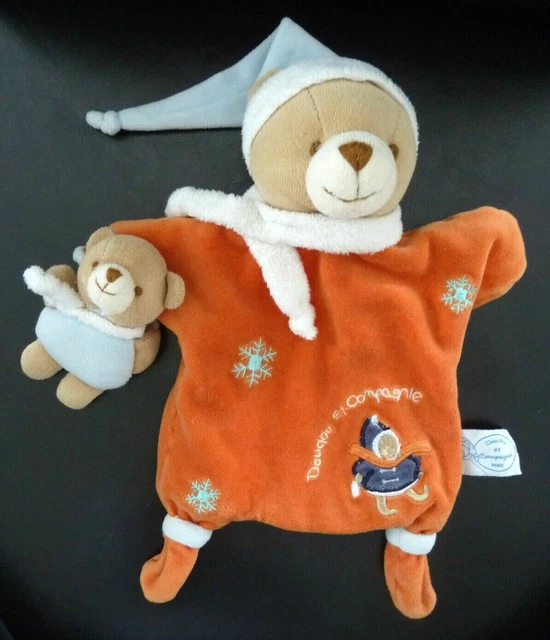 *. Doudou Et Compagnie Marionnette & Bebe Ours Firmin Orange Bleu Flocon - Tbe