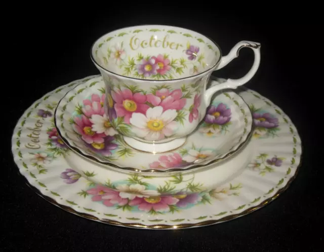 Royal Albert Flower Of The Month Series October Cosmos 3Pc Tea Cup Saucer Plate