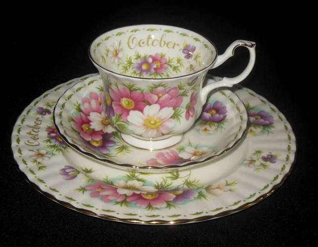 Royal Albert Flower Of The Month Series October Cosmos 3Pc Tea Cup Saucer Plate