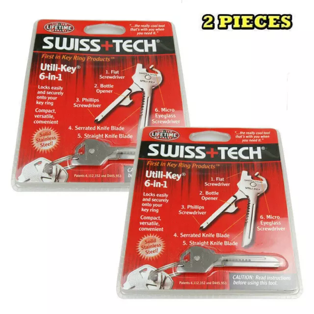 2PC Swiss+Tech 6 in 1 Utili Key Tool Multifunction EDC Stainless Steel G3