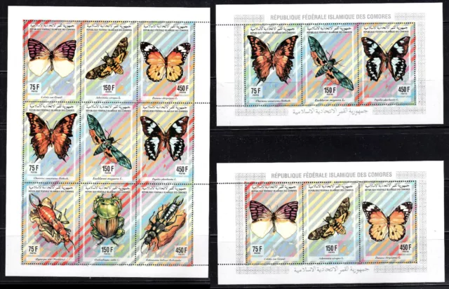 Comores 1994 Papillons Butterflies 3 Mini-sheets ** MNH [T141]