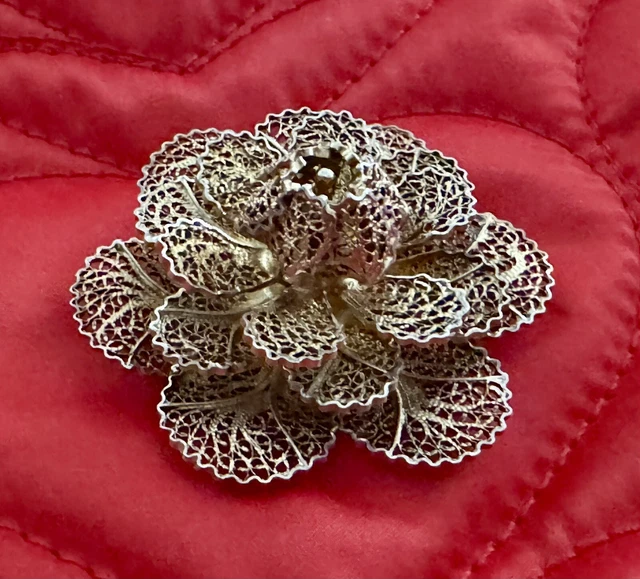 Broche Ancienne Fleurs En Argent Vermeil - Georges Legros - Vintage - Bon état