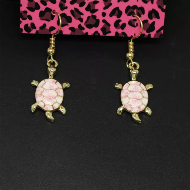 Hot Pink Enamel Cute Turtle Animal Girl Fashion Lady Women Stand Earrings