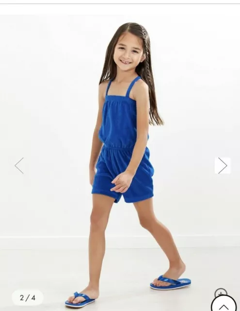 NWT Hanna Andersson  120 6 7 Blue Toweling Romper Coverup Shorts One piece