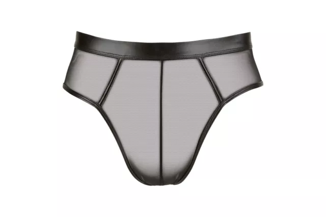 Slip Uomo con Sedere Scoperto e tessuto Trasparente Nero e wetlook elasticizzato 2