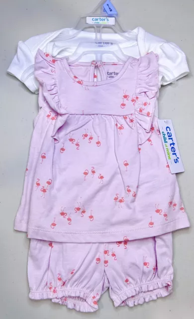 Child Of mine By Carters 3 Piece Outfit- 3-6 Month Baby Girl Pink Flamingo Print