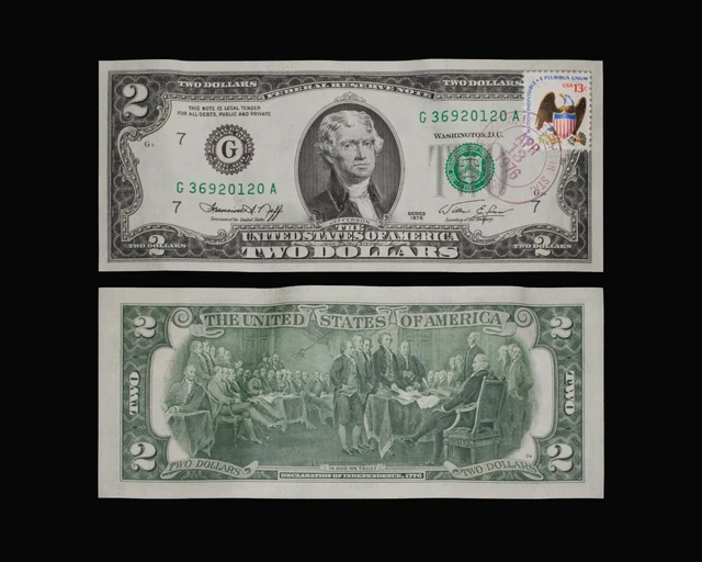1976 $2 Crisp Note 1st Day of Issue Stamped Two Dollar Note