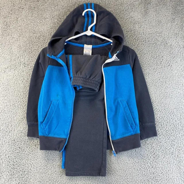 Adidas Tracksuit Sweatsuit Gray Blue Boys Sz 6 Cotton / 51-31