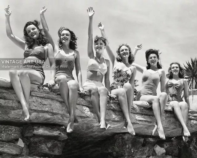 Vintage Beautiful Swimsuit Models Photo - 1940s Bathing Suit Bikini Girls Ladies