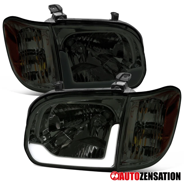 Fit 05-06 Toyota Tundra 05-07 Sequoia [LED Tube] Headlights+Corner Signal Smoke