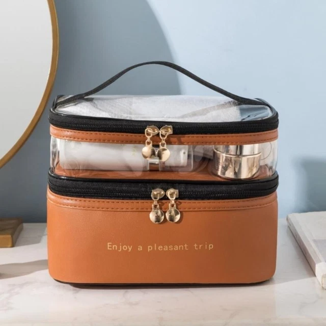 Double couche Étui de maquillage pour femmes Grand sac de maquillage de voyage