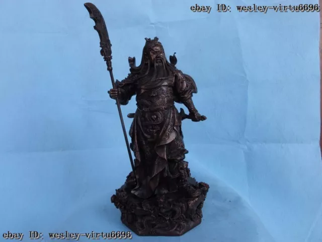 15 Chinese Red Bronze Copper Nine Dragon Guan Gong GuanYu Warrior Buddha Statue
