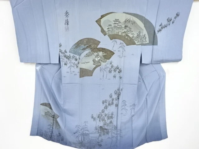 36678# Japanese Kimono / Antique Mens Juban / Castle & Mt.fuji With Jigami P