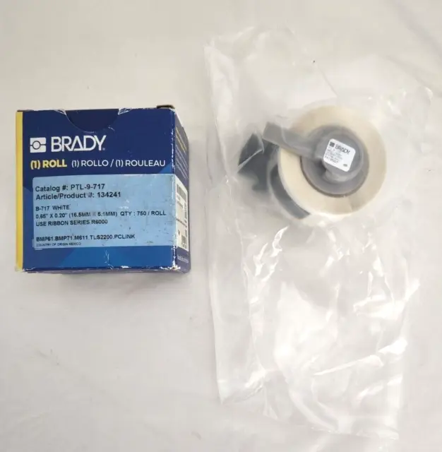 New ! Brady #PTL-9-717 B-717 Label Gloss Static White 750/Roll 0.65"x0.20" - F S