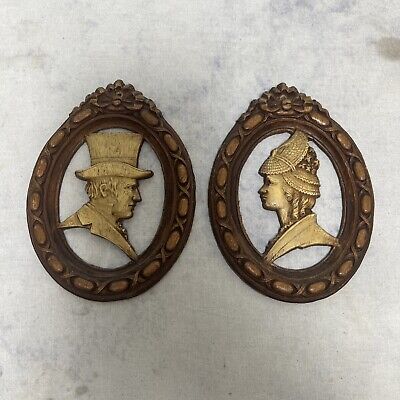 Vintage Victorian Wood Carved Man/Women Silhouette wall Plaque