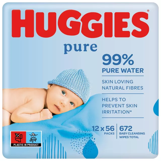 Huggies Pure, Baby Wipes, 12 Packs (672 Wipes Total) - Natural Wet Wipes for