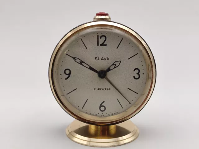 RARE MADE IN USSR SOVIET SLAVA СЛАВА 2MChZ ALARM CLOCK 11 JEWELS