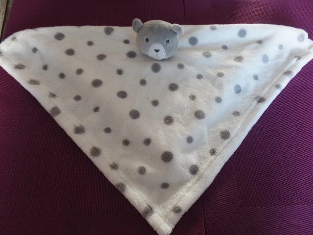 B12G / doudou ours blanc plat pois gris PRIMARK EARLY DAYS