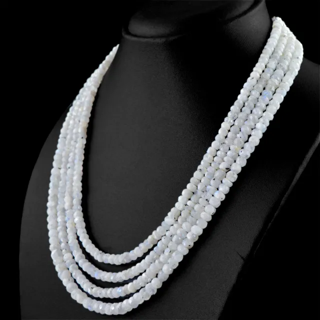 448.50 Cts Natural Blue Flash Moonstone Round Shape Faceted Beads Necklace (Dg)