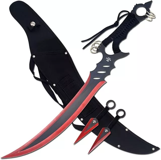 24" Snake Eye Tactical Full Tang Red Ninja Fantasy Sword Set with Nylon Sheath