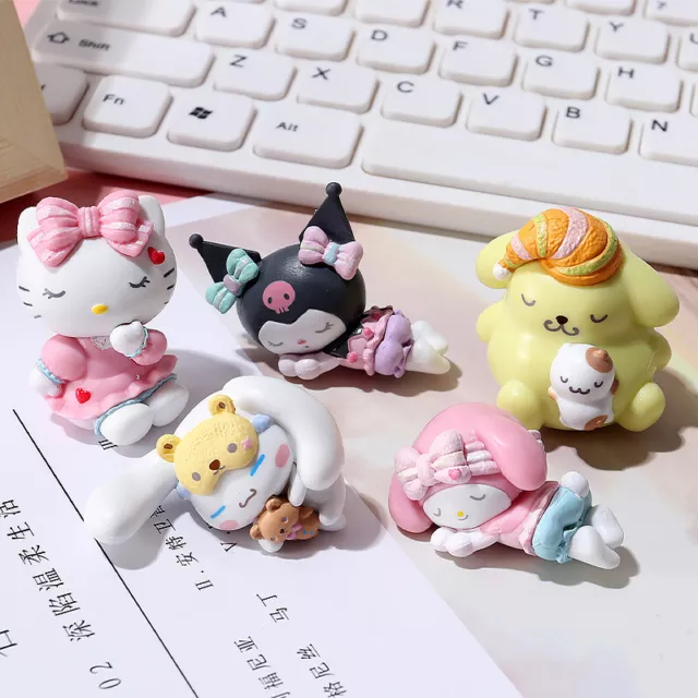 5pcs Kuromi My Melody Cinnamoroll Sleeping Figures Hello Kitty Pochacco Doll Toy