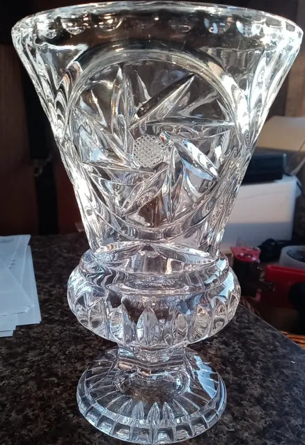 Bohemian Czech Clear Lead Crystal Pinwheel Style Footed Vase 8.5"x5.5" Cut Glass