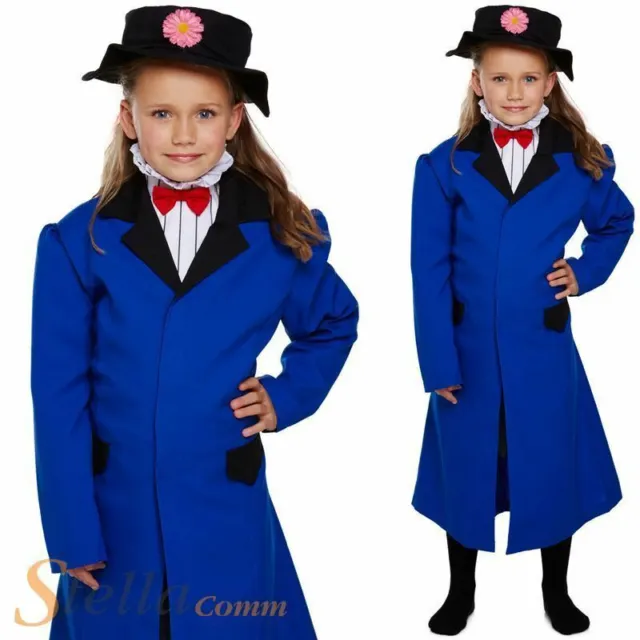 Girls Victorian Nanny Costume Mary Poppins Book Week Fancy Dress Child Outfit