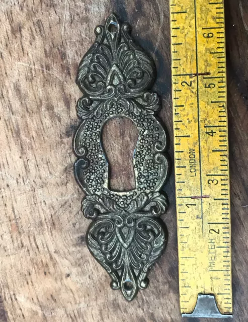 French Antique Brass keyhole Surround escutcheon Key 3½” Victorian Furniture