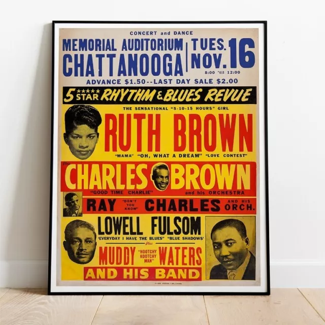 MUDDY WATERS RAY CHARLES RUTH BROWN 1954 REPRO Tour Poster 30" x 24"