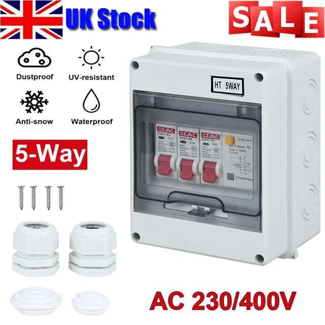 5 WAY FUSE Box Consumer Unit Enclosure 2MCB RCD Isolator Caravan Garage