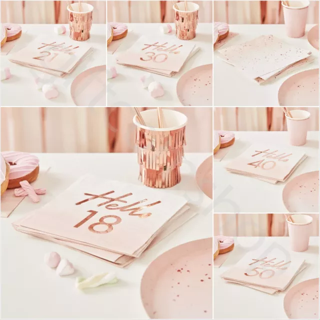 Rose Gold 18th 21st 30th 40th 50th Birthday Napkins Party Tableware Supplies x16