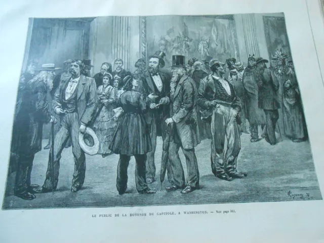 Gravure 1876 - Le Public de la Rotonde du Capitole à Washington