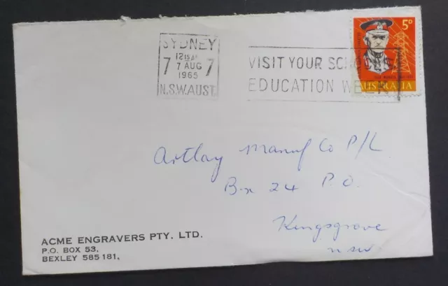 1965 Sydney 7 Machine Pmk Slogan Cover.Navy-Army.Visit Your School(LotE723p)