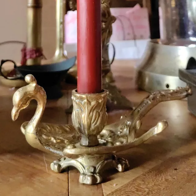 Bougeoir en Laiton oiseau vintage. Porte bougie en forme de Cygne. 1970