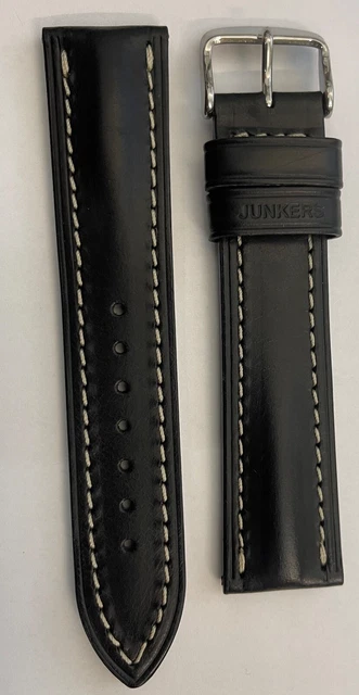 22 MM Junkers Black Wristwatch Band With White Stitching