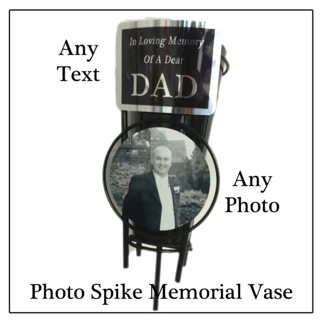 Silver & Black Spike Flower Vase - Memorial Photo Plaque Vase For Crem Funeral