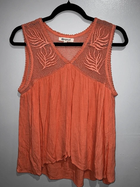 Large RIPCURL Swim Cover Up Shirt-Orange Embroidered Sleeveless EUC Womens