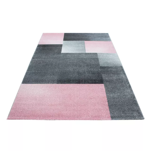 Teppich Wohnzimmer Modern Kurzflor Kariert Design Rosa-Grau Meliert Pflegeleicht 2