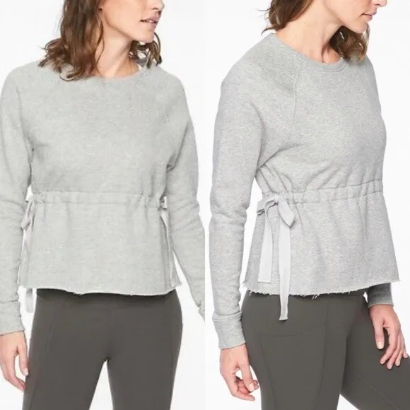 ATHLETA Womens sz XS Light Gray STUDIO CINCH Drawstring Waist Sweatshirt Shirt