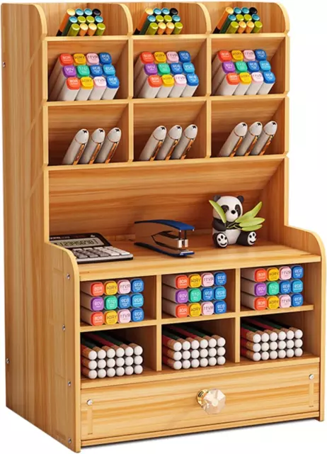 Marbrasse Wooden Pen Organizer, Multi-Functional DIY Pen Holder Box, Desktop Sta