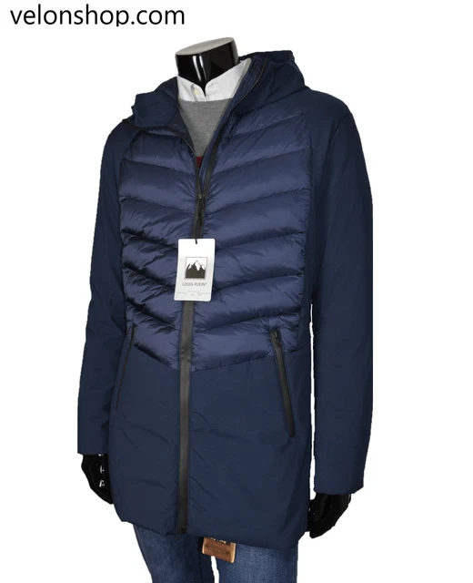 Piumino Uomo Lungo Cappotto Invernale Parka Blu Con Cappuccio  VELONSHOP
