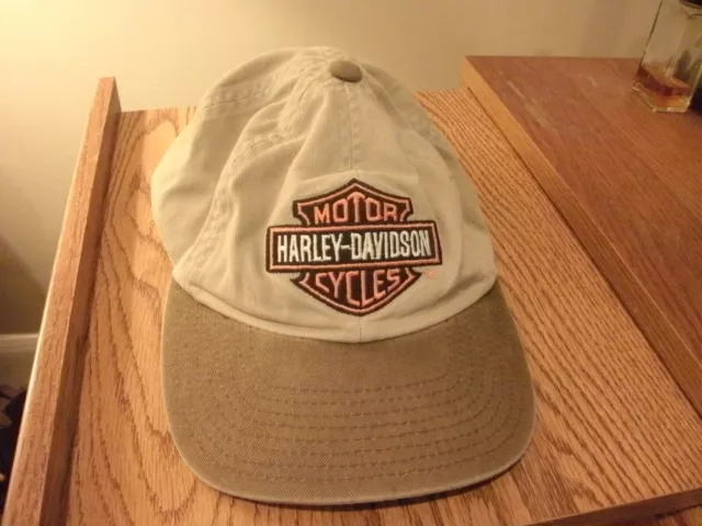 Harley Davidson Hat Baseball Cap Tan Embroidered One Size Adjustable 100% Cotton